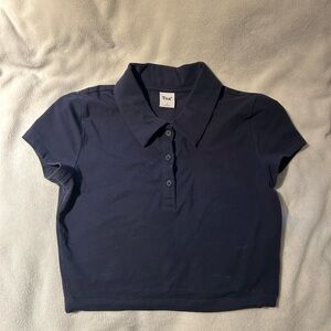 TNA Dark Blue Collared Crop Top
